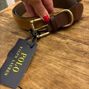 Polo by Ralph Lauren Brown Leather Belt with Gold Buckle
